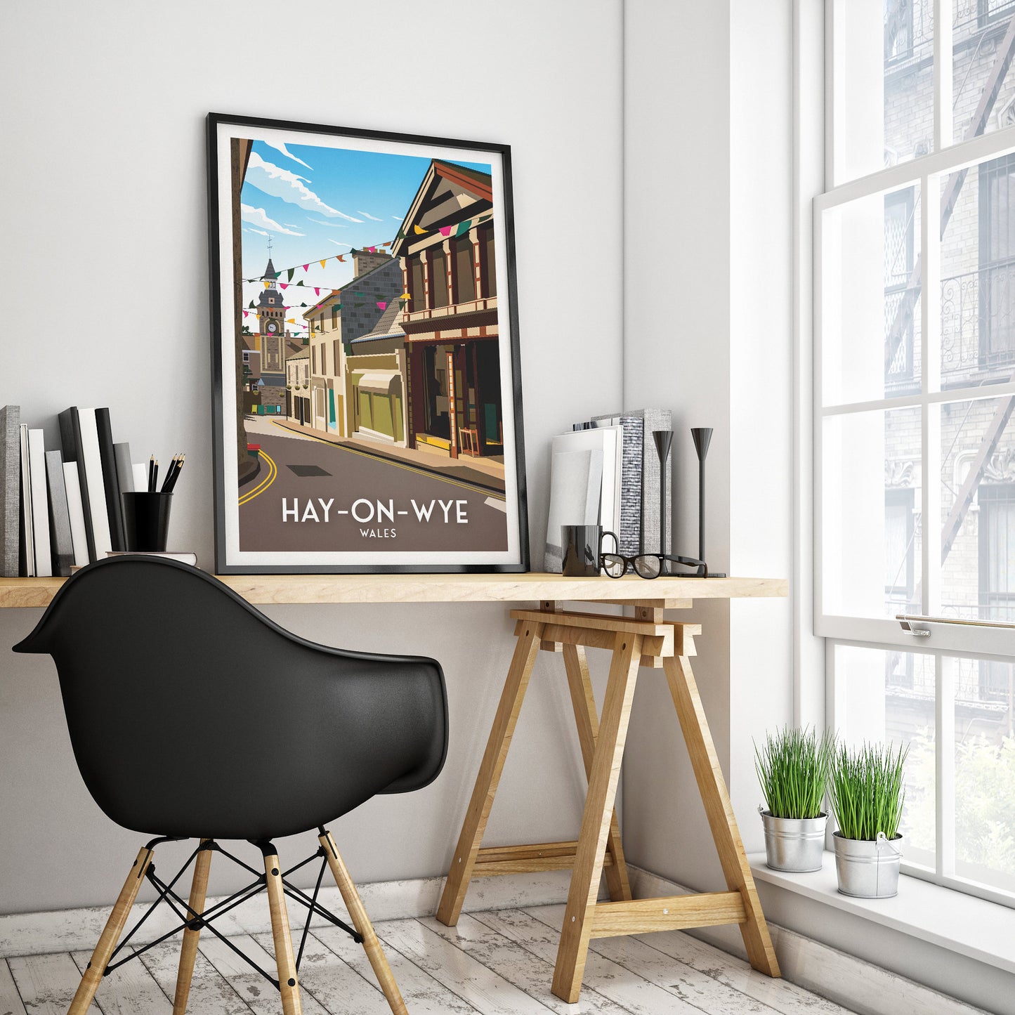 Hay-on-Wye Print - Wales Travel Poster - Lion Street - Powys - Art print A3, A2, A1