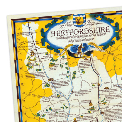 Hertfordshire Map | Old Vintage England | British Pictorial Map | Hertford Old Map | Gift for Him