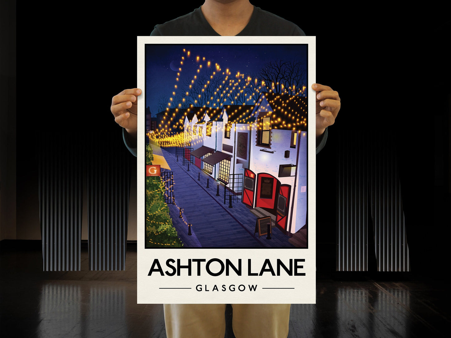 Ashton Lane Poster, Glasgow West End street illustration,  Glasgow Print, Scottish Art, Scottish