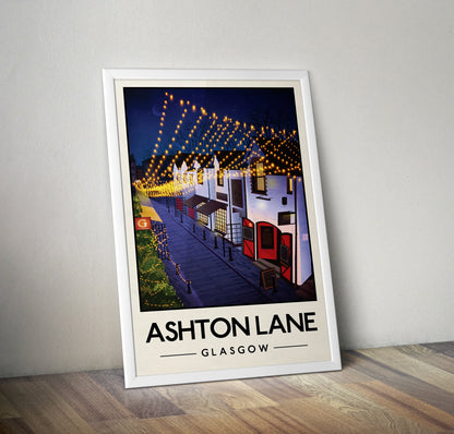 Ashton Lane Poster, Glasgow West End street illustration,  Glasgow Print, Scottish Art, Scottish