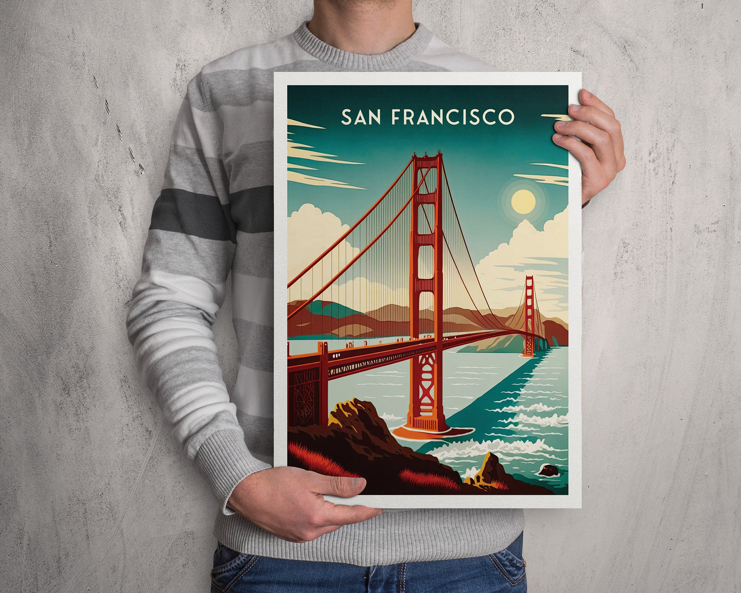 San Francisco Travel Poster, Golden Gate Bridge Poster, Gift, Birthday Present