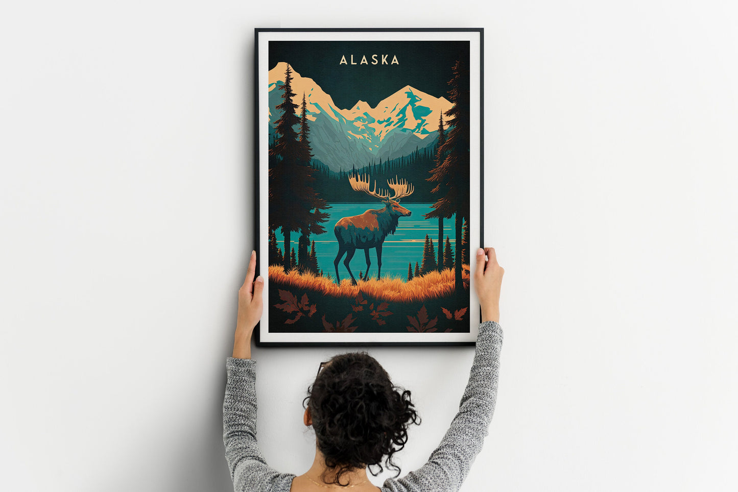 Alaska Print | Travel Poster | Moose | Alaska Gift | Birthday Present | Home Decor Artwork