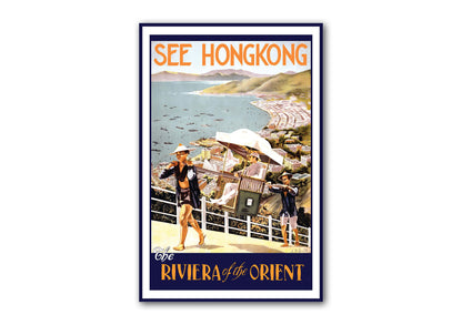 Hong Kong Vintage Travel Poster, the Riviera of the Orient, Hong Kong Poster | Wall Art | travel print | travel wall art, retro travel print