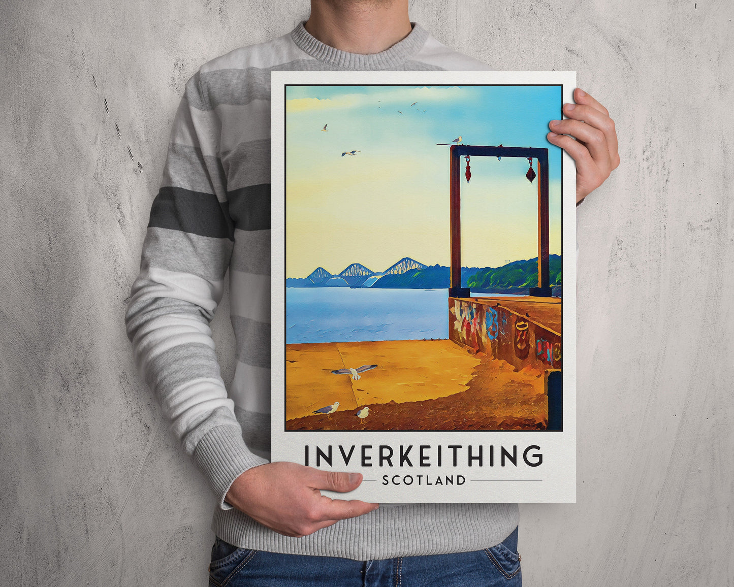 Inverkeithing Print - View of the Forth Bridge from near the Quarry - Travel Poster - Fife Gift