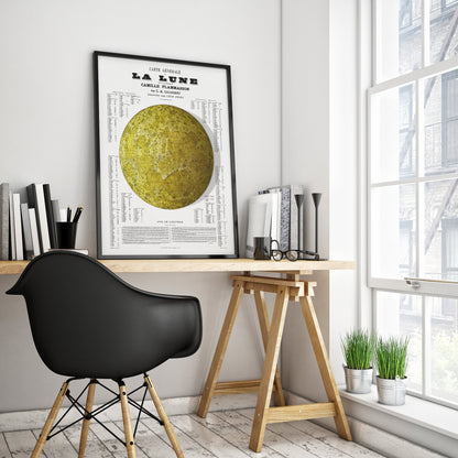 Moon Map Print- Vintage Restoration - Illustrated Print showing Craters  - Lunar Map -  Camille Flammarion