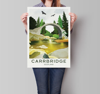 Carrbridge Travel Poster | Badenoch and Strathspey | Scottish Highlands  | Carrbridge Cairngorms Print | Scotland's National Park