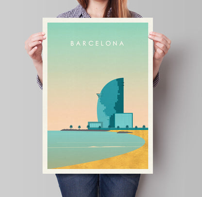 Barcelona Travel Poster, retro travel poster, Housewarming Gift