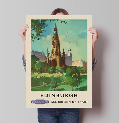 Edinburgh Scott Monument Travel Poster, Princess Street Print, Scottish Art, Scottish Gifts, Vintage Scotland