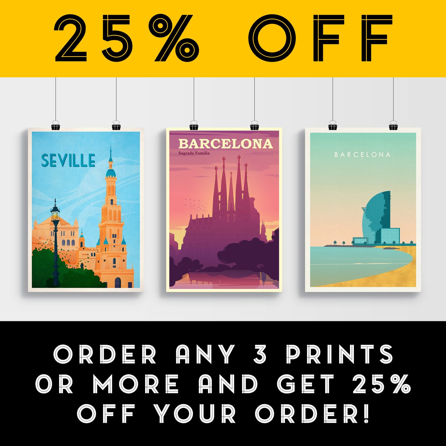 Barcelona Travel Poster, retro travel poster, Housewarming Gift