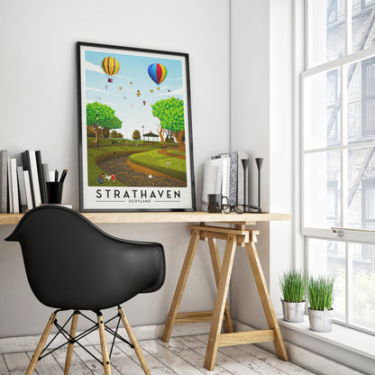 Strathaven Print - Balloon Festival Poster - Strathaven Park - Vintage looking retro travel poster, Hot Air Balloon Fiesta