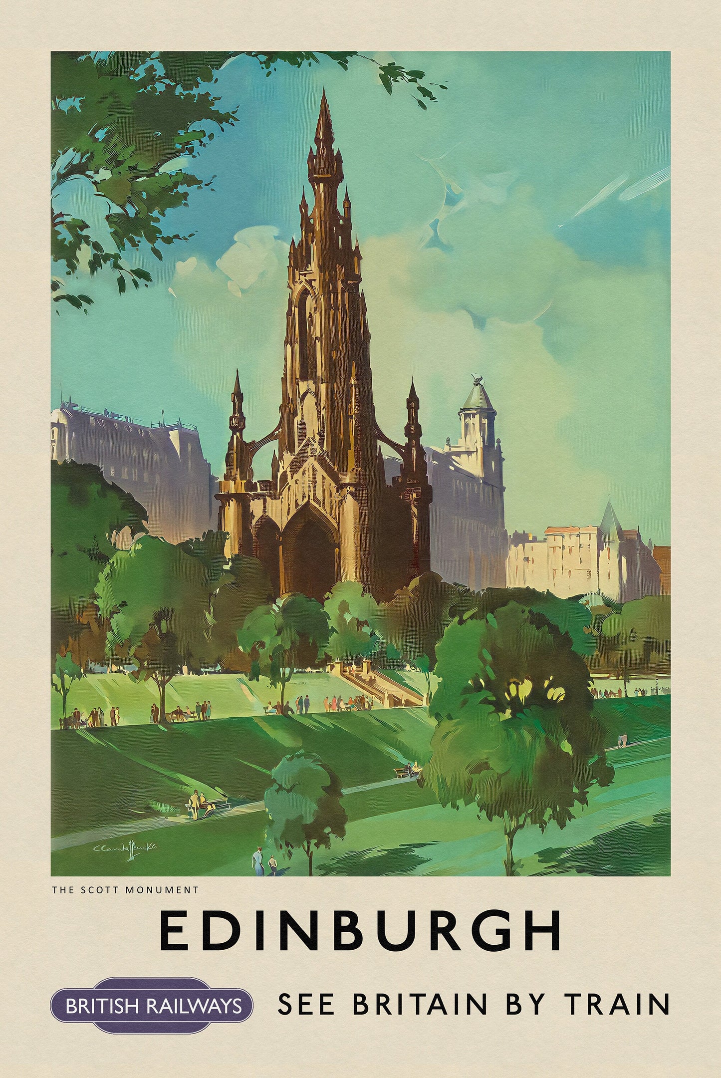 Edinburgh Scott Monument Travel Poster, Princess Street Print, Scottish Art, Scottish Gifts, Vintage Scotland