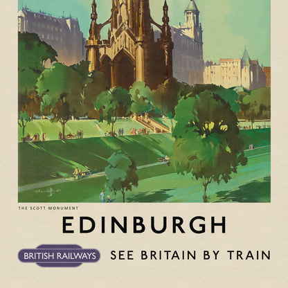 Edinburgh Scott Monument Travel Poster, Princess Street Print, Scottish Art, Scottish Gifts, Vintage Scotland