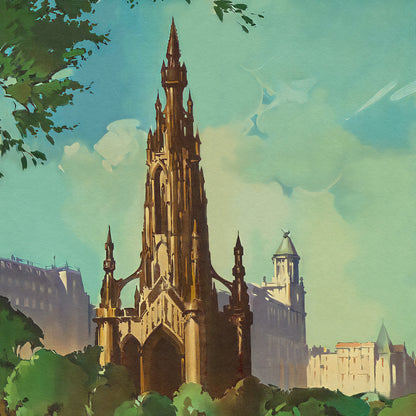 Edinburgh Scott Monument Travel Poster, Princess Street Print, Scottish Art, Scottish Gifts, Vintage Scotland