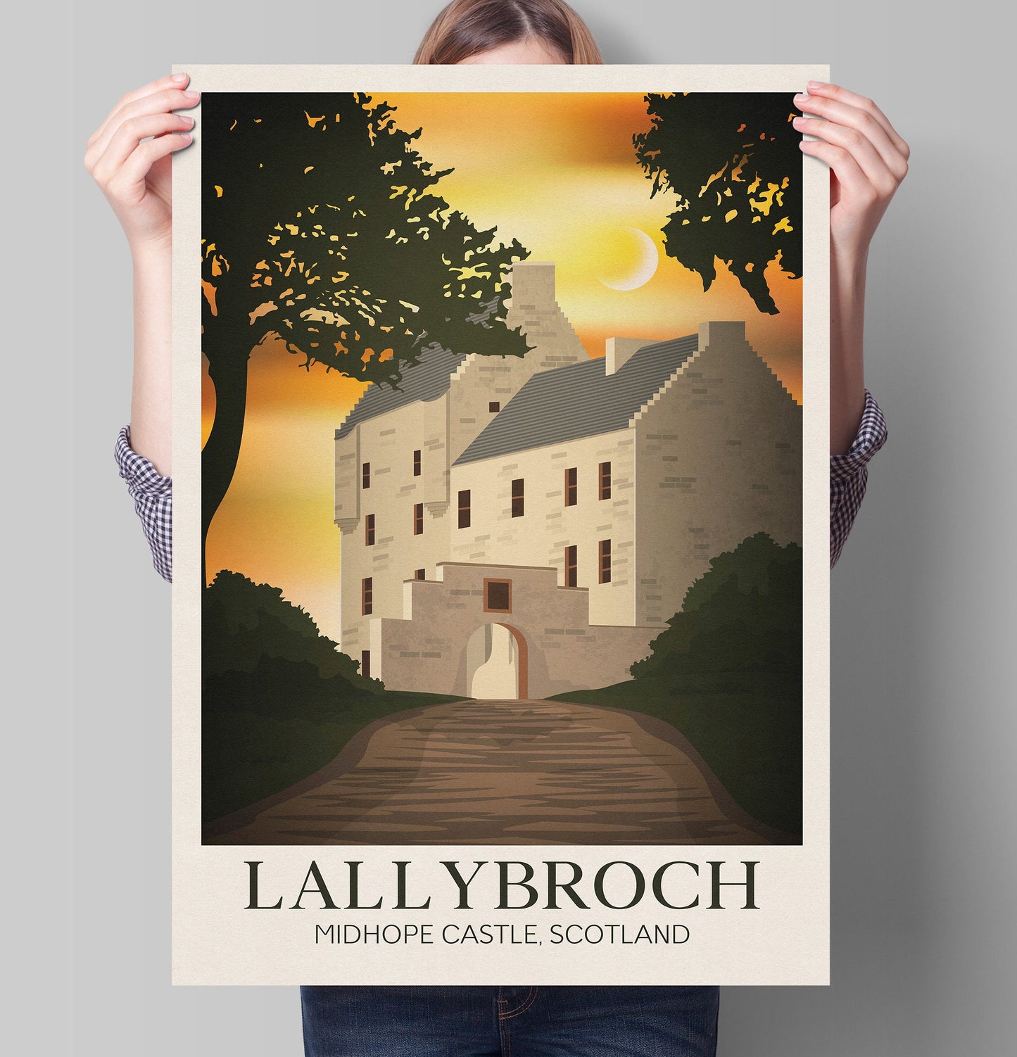 Midhope Castle AKA 'Lallybroch' | Broch Tuarach | Travel Poster | Midhope Castle | Scottish Clan Fraser Castle art  | Abercorn | Outlander