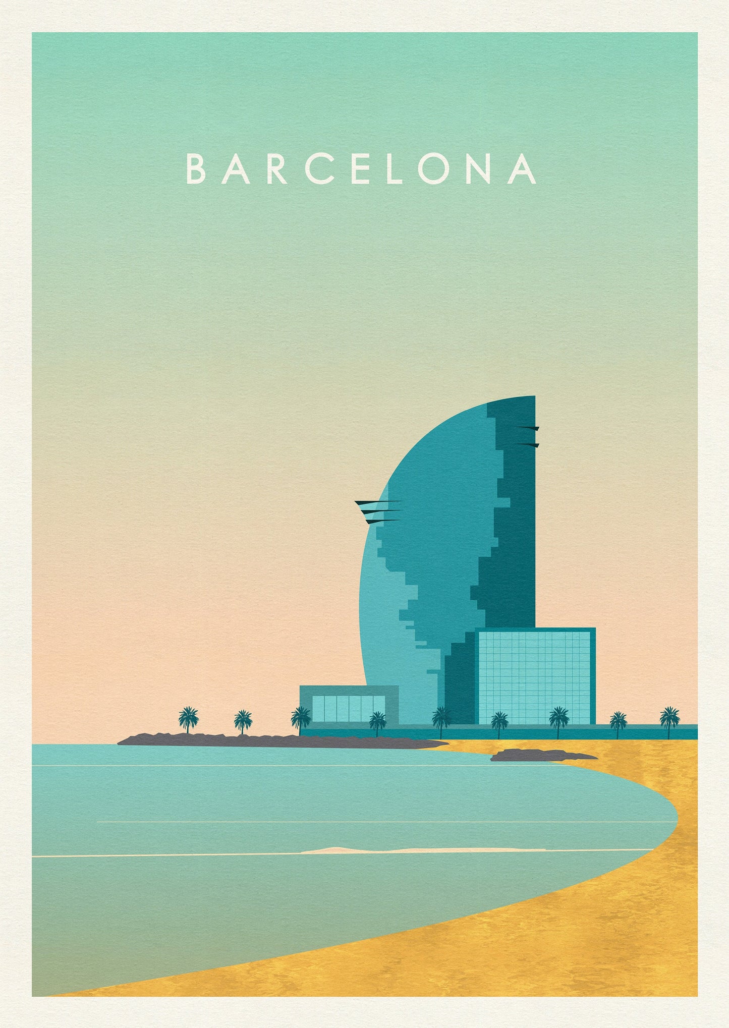 Barcelona Travel Poster, retro travel poster, Housewarming Gift