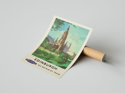 Edinburgh Scott Monument Travel Poster, Princess Street Print, Scottish Art, Scottish Gifts, Vintage Scotland