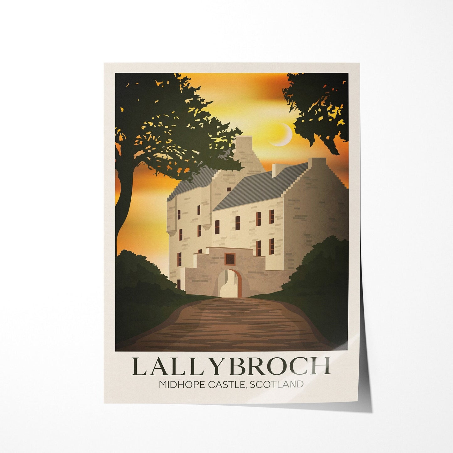 Midhope Castle AKA 'Lallybroch' | Broch Tuarach | Travel Poster | Midhope Castle | Scottish Clan Fraser Castle art  | Abercorn | Outlander