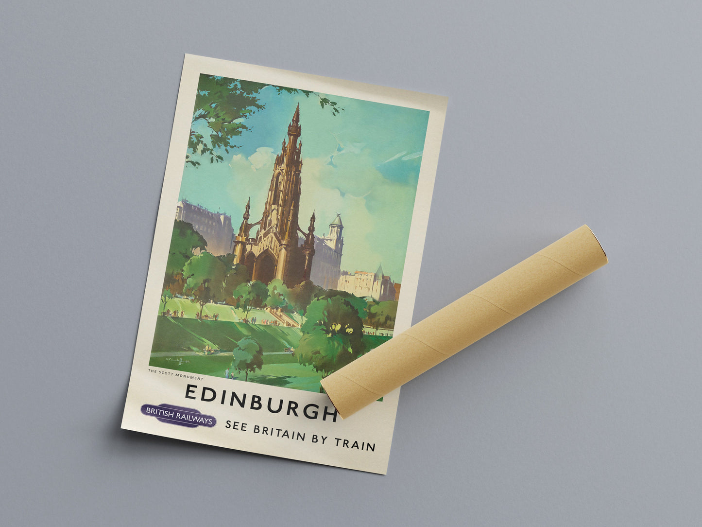 Edinburgh Scott Monument Travel Poster, Princess Street Print, Scottish Art, Scottish Gifts, Vintage Scotland