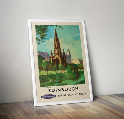 Edinburgh Scott Monument Travel Poster, Princess Street Print, Scottish Art, Scottish Gifts, Vintage Scotland