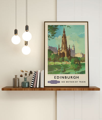 Edinburgh Scott Monument Travel Poster, Princess Street Print, Scottish Art, Scottish Gifts, Vintage Scotland