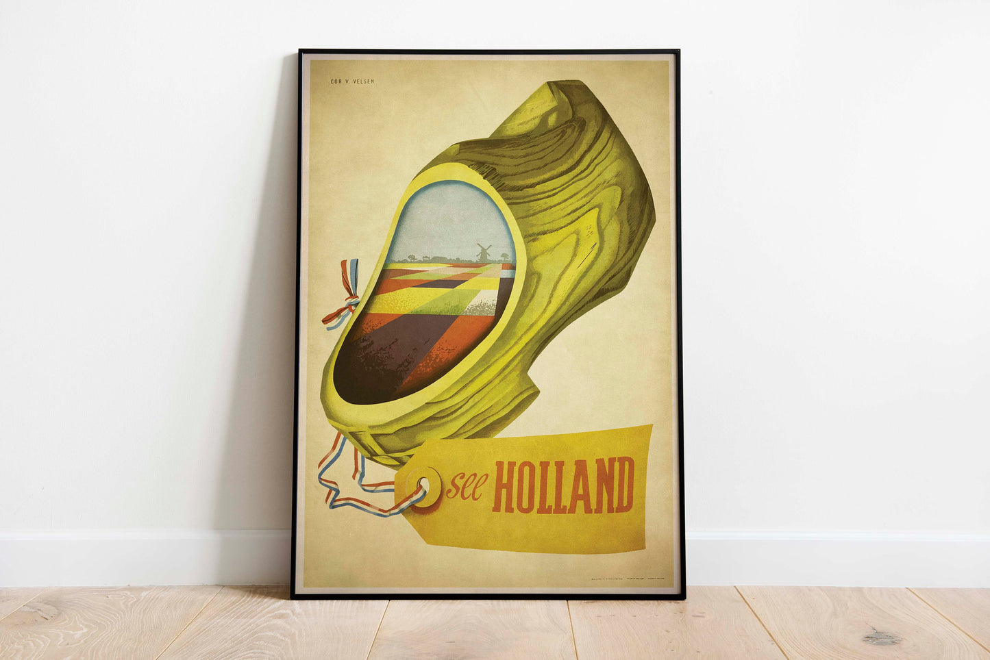 Holland Travel Poster, 'see Holland' Vintage looking illustration featuring the Clog, Holland Print, Dutch Art, dutch Gifts