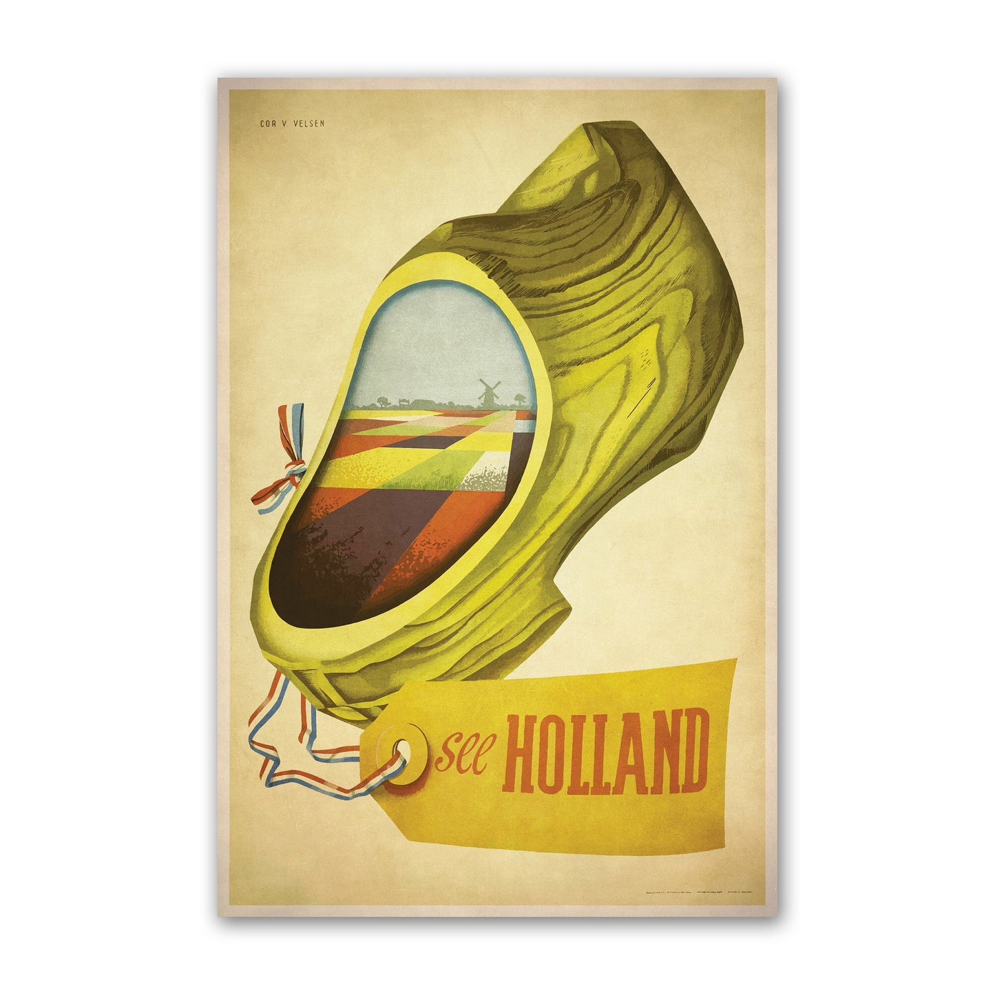 Holland Travel Poster, 'see Holland' Vintage looking illustration featuring the Clog, Holland Print, Dutch Art, dutch Gifts