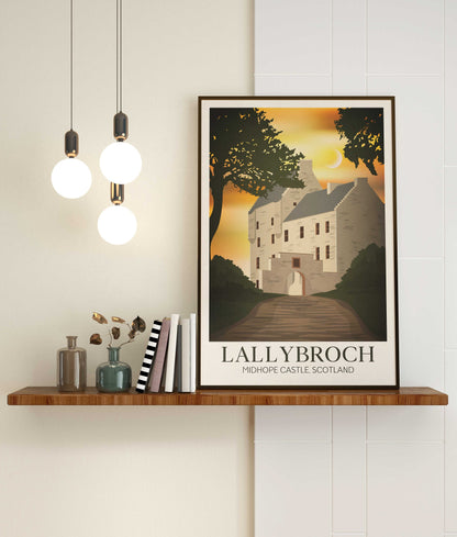 Midhope Castle AKA 'Lallybroch' | Broch Tuarach | Travel Poster | Midhope Castle | Scottish Clan Fraser Castle art  | Abercorn | Outlander