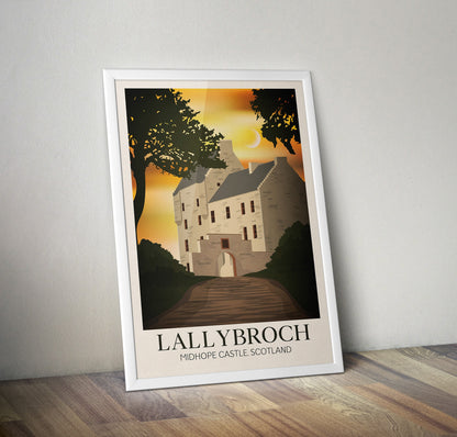 Midhope Castle AKA 'Lallybroch' | Broch Tuarach | Travel Poster | Midhope Castle | Scottish Clan Fraser Castle art  | Abercorn | Outlander