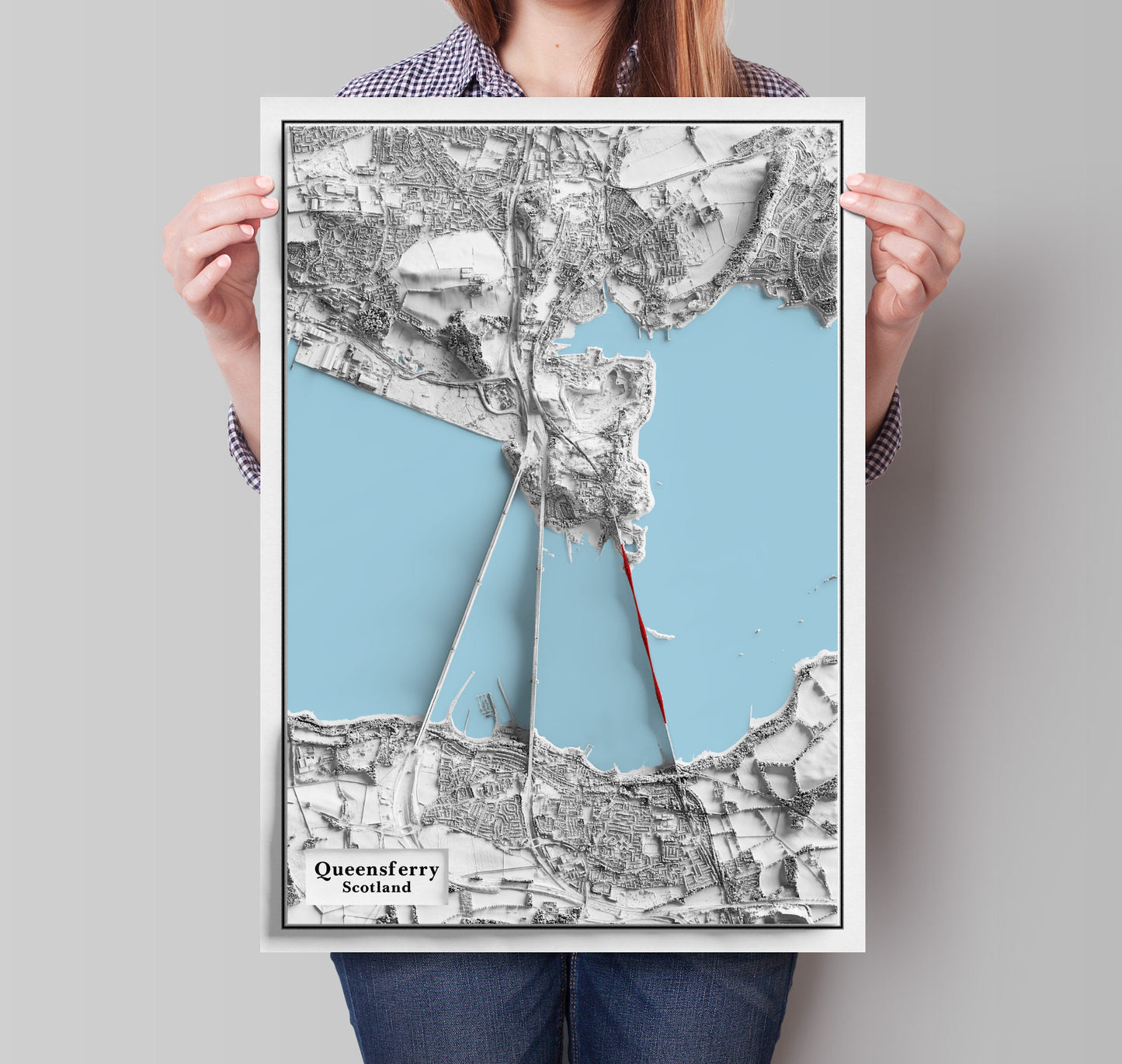 Queensferry Print - Shaded LiDAR Relief Map - Detailed Topography -  Edinburgh - North Queensferry - Inverkeithing - South Queensferry