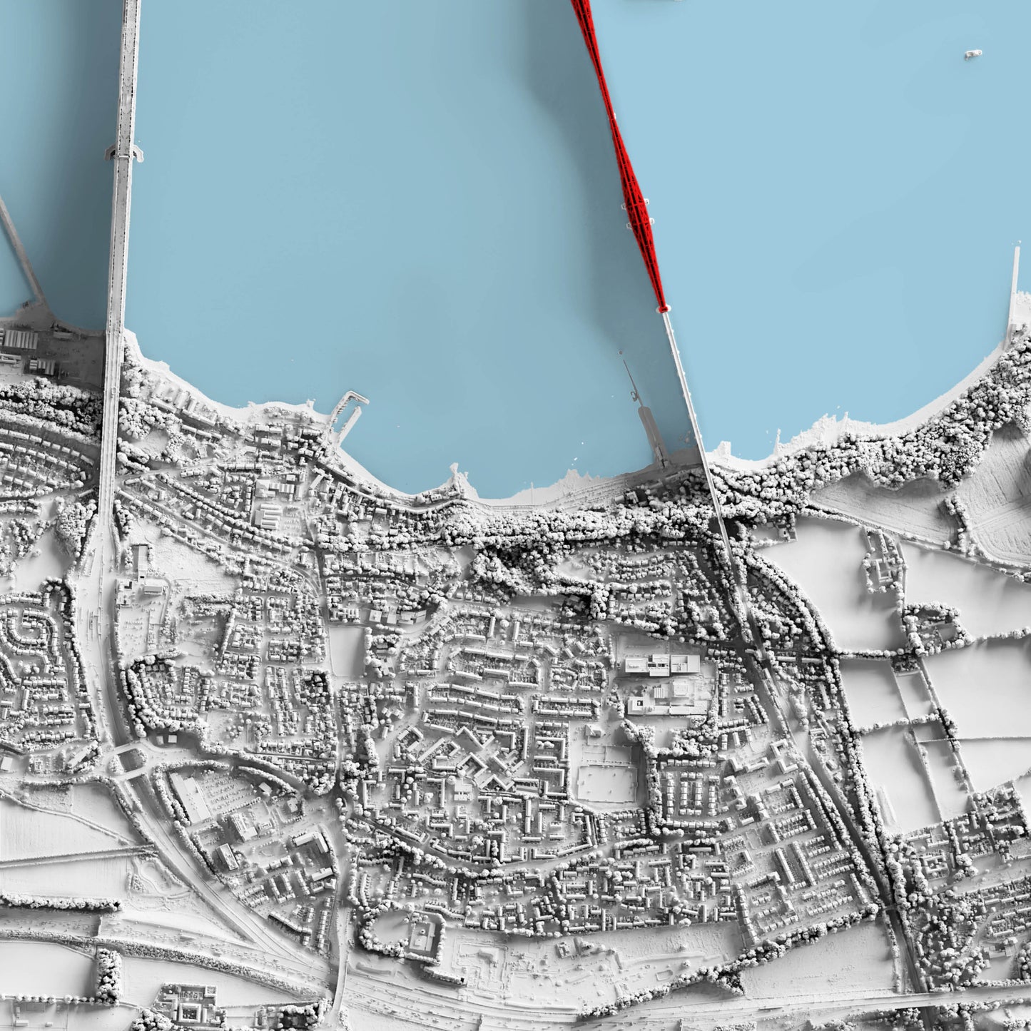 Queensferry Print - Shaded LiDAR Relief Map - Detailed Topography -  Edinburgh - North Queensferry - Inverkeithing - South Queensferry