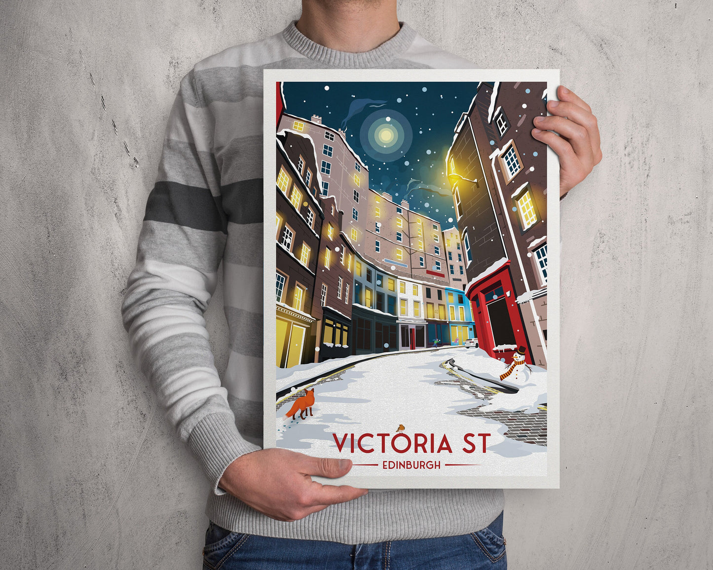 Victoria Street - Winter Scene - Edinburgh Travel Poster - Scottish Wall Art - Grassmarket