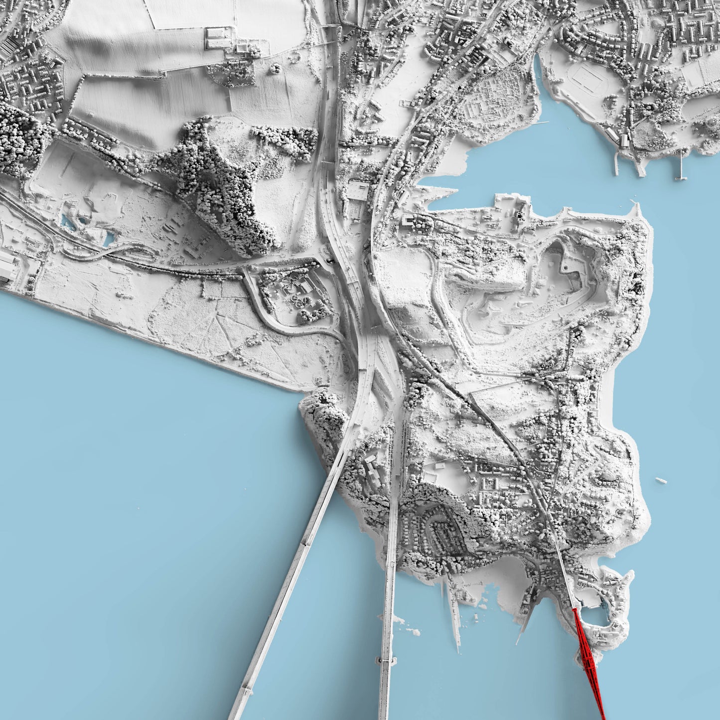 Queensferry Print - Shaded LiDAR Relief Map - Detailed Topography -  Edinburgh - North Queensferry - Inverkeithing - South Queensferry