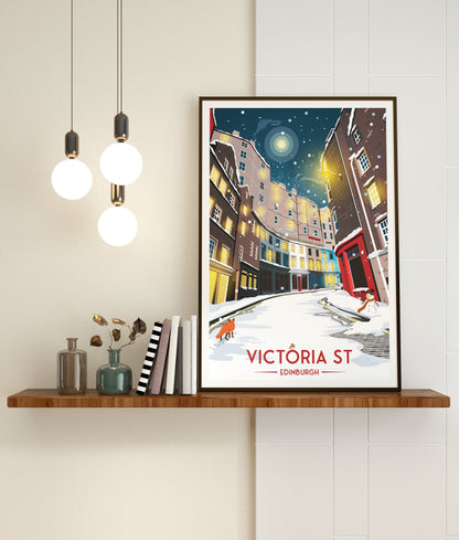 Victoria Street - Winter Scene - Edinburgh Travel Poster - Scottish Wall Art - Grassmarket