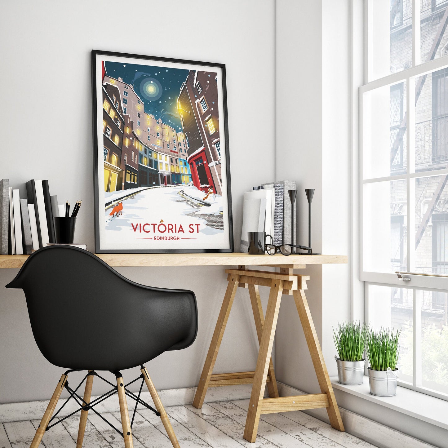 Victoria Street - Winter Scene - Edinburgh Travel Poster - Scottish Wall Art - Grassmarket