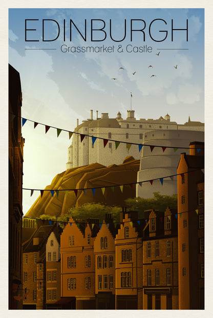 Edinburgh Grassmarket & Castle Travel Poster