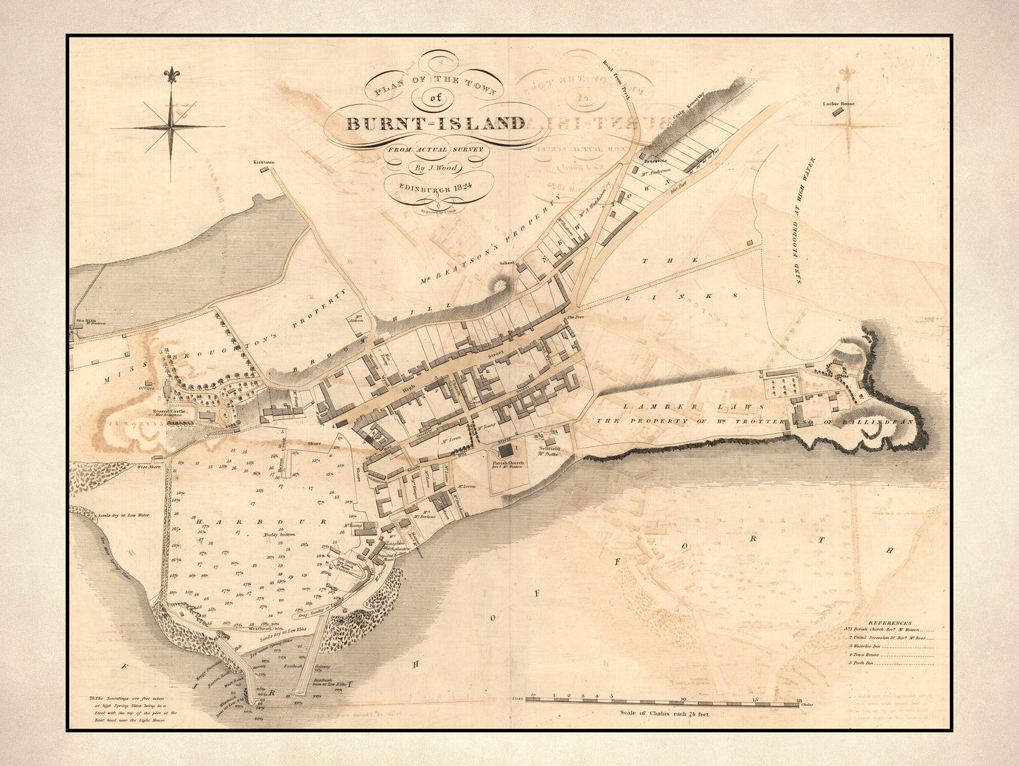 Burnt Island Vintage Map | Old Map of Burnt Island | Wall Art Print | Antique maps | Ancient Scotland | Burntisland History