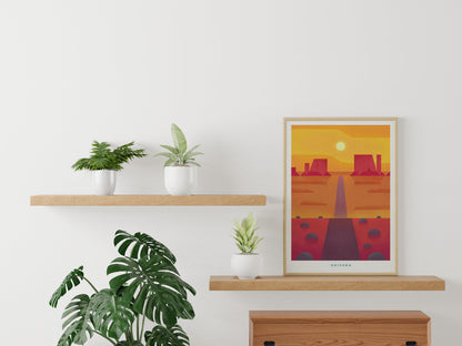 Arizona Travel Poster, retro USA print, Colourful American Wall Art Decor, Desert Illustration