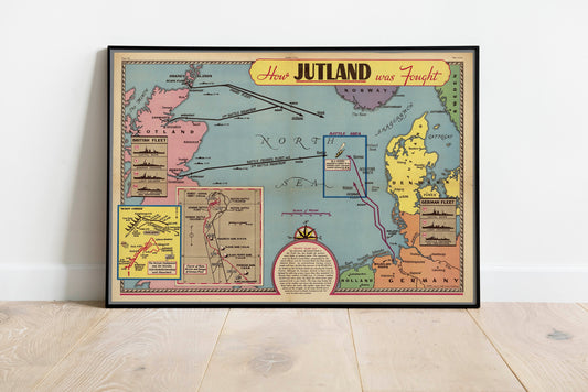 How Jutland Was Fought | Map of Battle of Jutland| World War 1 Poster| WW1 Wall Art Print| Military Map Wall Art|WW1 Maps Wall Print