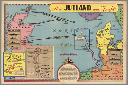 How Jutland Was Fought | Map of Battle of Jutland| World War 1 Poster| WW1 Wall Art Print| Military Map Wall Art|WW1 Maps Wall Print