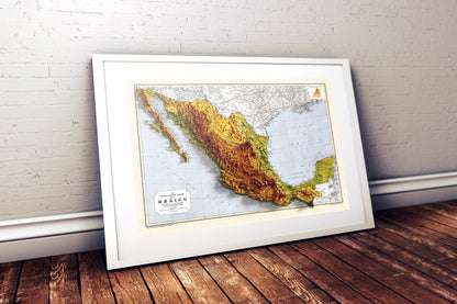 Mexico Topographic Map - 2D Giclée Print - 3D effect shaded relief Poster of Mexico - Vintage Style 1871 Elevation Map