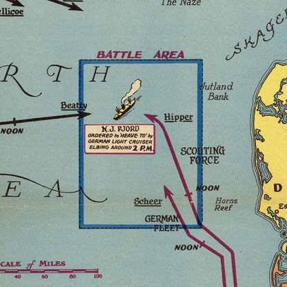 How Jutland Was Fought | Map of Battle of Jutland| World War 1 Poster| WW1 Wall Art Print| Military Map Wall Art|WW1 Maps Wall Print