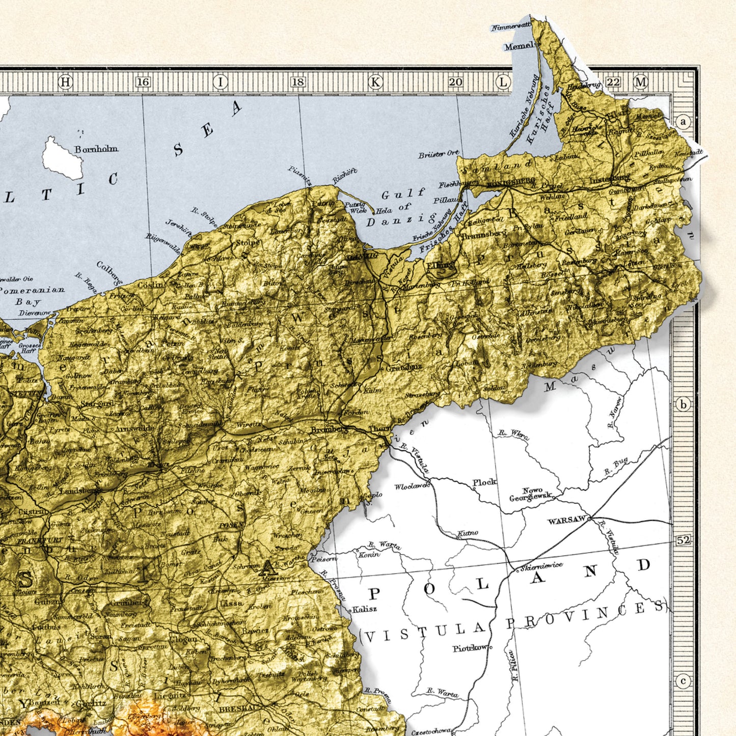 Map of Prussia and German states, Holland and Belgium - Topographic Bartholomew Map Print - 2D Giclée Print - Retro