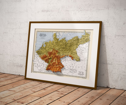 Map of Prussia and German states, Holland and Belgium - Topographic Bartholomew Map Print - 2D Giclée Print - Retro