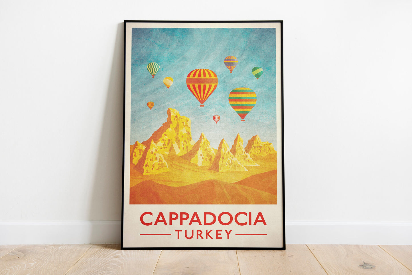 Cappadocia Turkey Travel Poster, Hot Air Balloons, Vintage travel poster