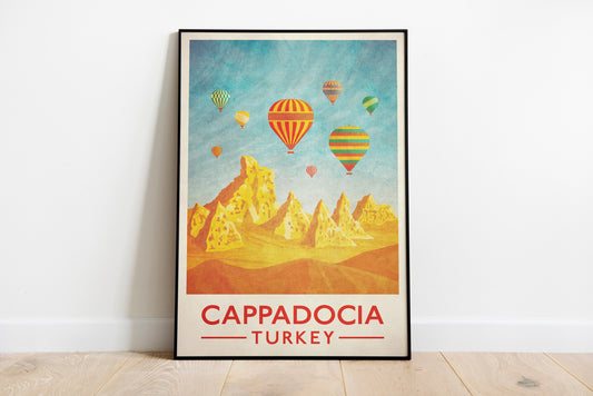 Cappadocia Turkey Travel Poster, Hot Air Balloons, Vintage travel poster