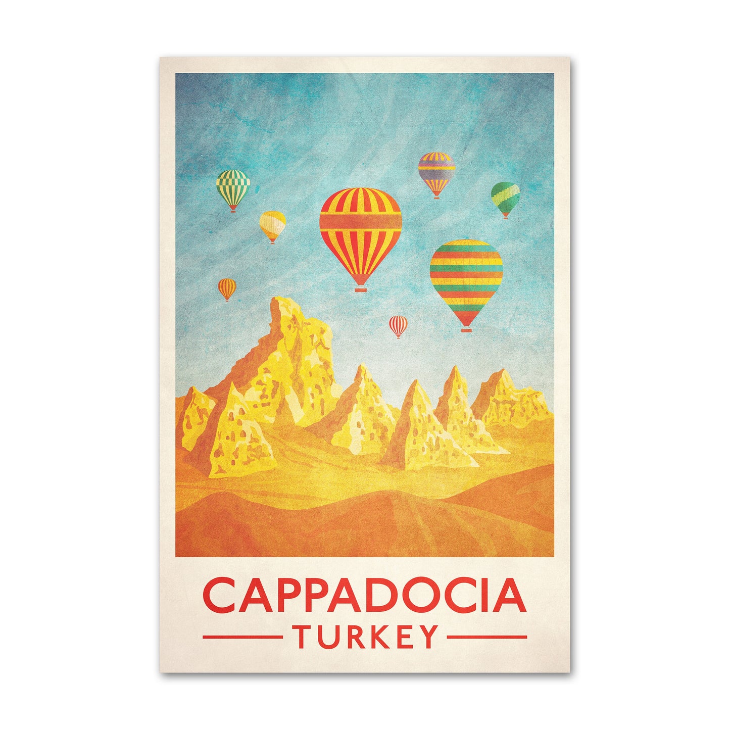 Cappadocia Turkey Travel Poster, Hot Air Balloons, Vintage travel poster