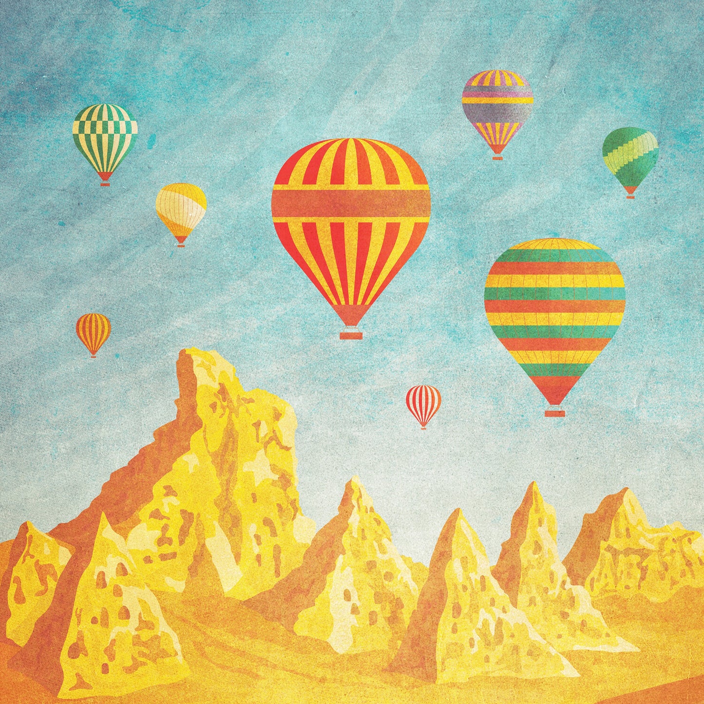 Cappadocia Turkey Travel Poster, Hot Air Balloons, Vintage travel poster