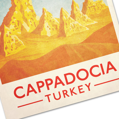 Cappadocia Turkey Travel Poster, Hot Air Balloons, Vintage travel poster