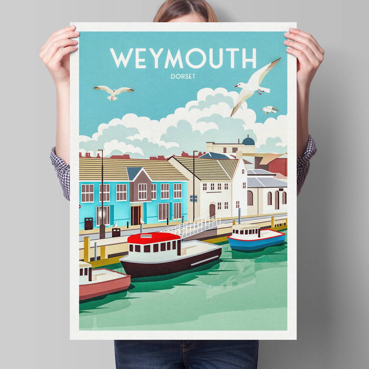 Weymouth Print - Travel Poster - Quayside, Dorset - Travel Poster - Railway Print - Harbour - Jurassic Coast - Lulworth Cove - Worbarrow Bay