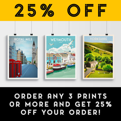 Weymouth Print - Travel Poster - Quayside, Dorset - Travel Poster - Railway Print - Harbour - Jurassic Coast - Lulworth Cove - Worbarrow Bay